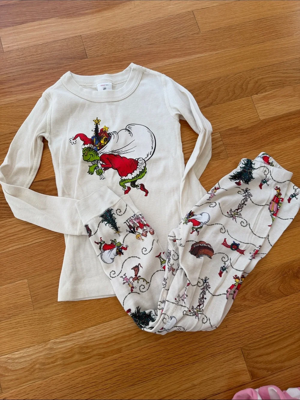 2 pack Kids Cream Grinch Holiday Pajama Set - Long Sleeve Top & Pants